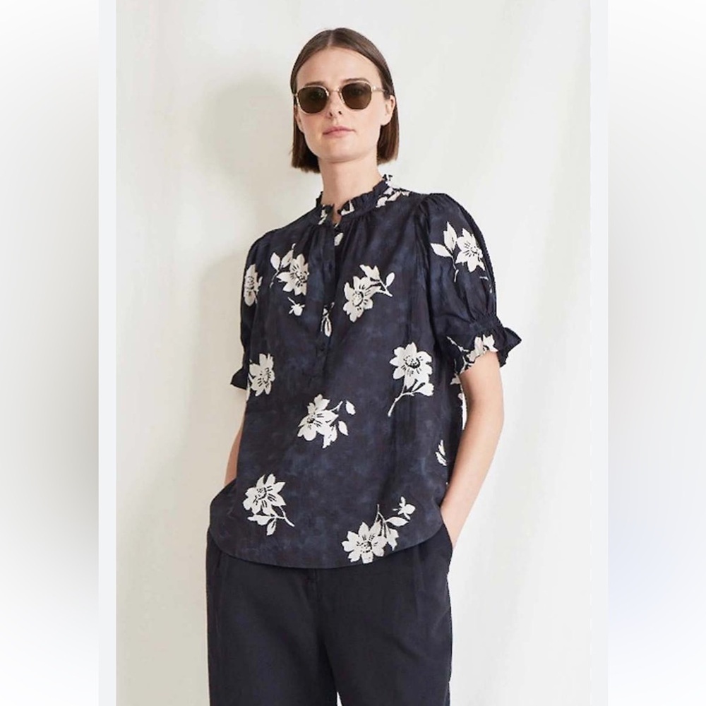 Apiece Apart Navy Floral Blouse